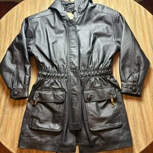 Vintage Middlebrook Park Women's Large Hooded Leather Jacket
